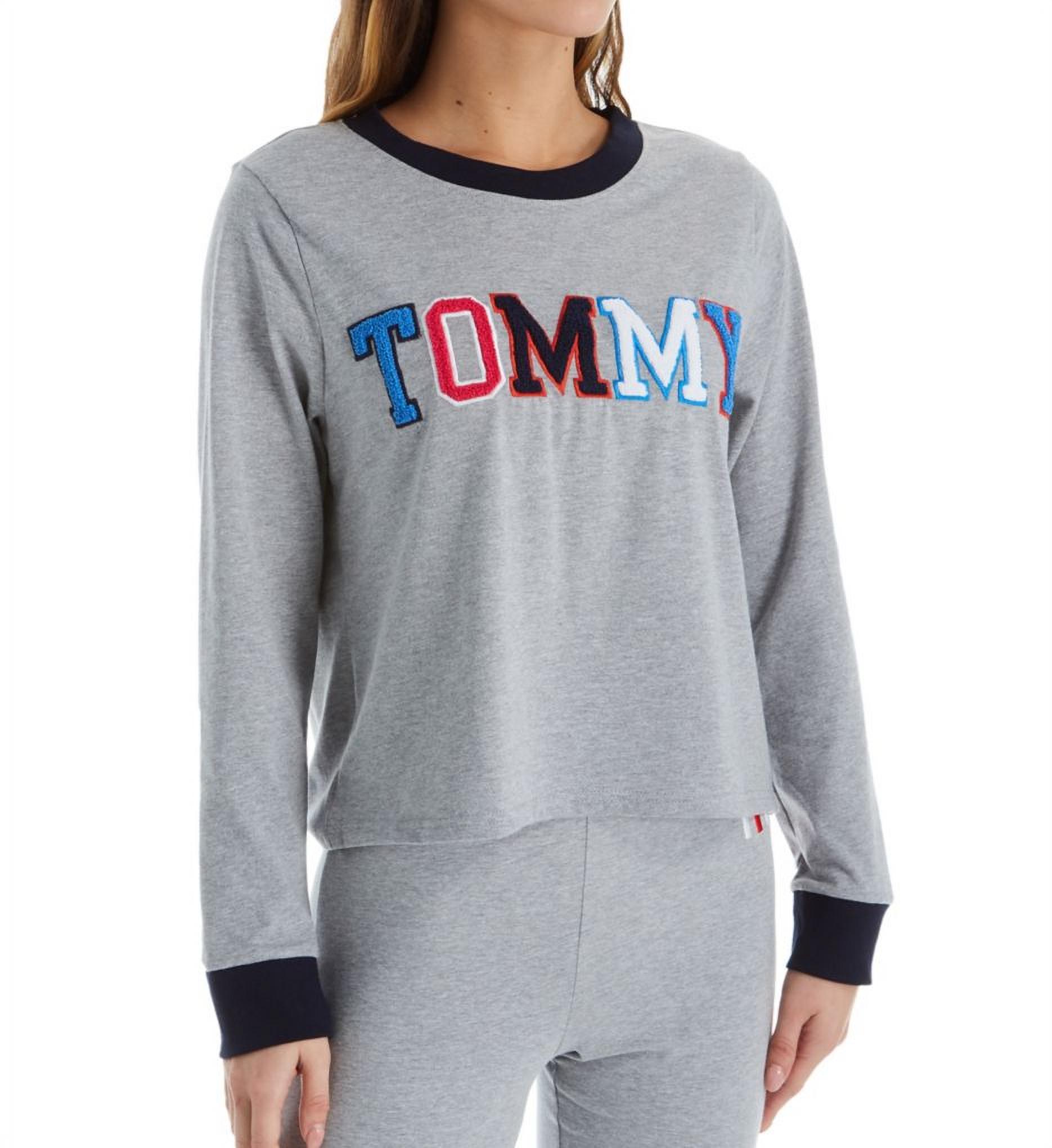 Women's Tommy Hilfiger R24S083 Embroidered Long Sleeve PJ Top (Grey Heather L)